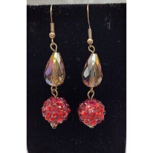 Garnet Red & Aurora Borealis Dangle Earrings